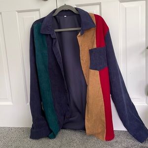 Mens medium multi colored collard corduroy throw over or button down shirt.